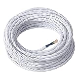 Amarcords - Cavo elettrico tessile colore BIANCO, trecciato, seta, 5 metri, con messa a terra 3x0,75mm - Filo rivestito in tessuto colorato vintage per lampade lampadari applique e abat jour.