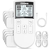 GHTENS 5 in 1 Elettrostimolatore Muscolare Professionale, Ricaricabile 80 Modalità con TENS/EMS/RUSS/IF/DIY Massaggio, 2 Canali, 16 Intensità per Alleviare il Dolore