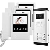 uoweky Kit Videocitofonico con Citofono Cablato da 4,3 Pollici con Kit 700TVL IR Telecamera per Visione Notturna + 3 Monitor da Interno per Casa/Appartamenti