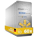 VARTA, PowerOne Batterie per apparecchi acustici tipo 10, 60 pezzi, giallo, pile confezione economica, per amplificatore acustico, Made in Germany