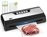 Bonsenkitchen Macchina Sottovuoto Alimenticon Taglierina Integrata e Vano Porta Sacchetti per Cottura Sous Vide e Preparazione Pasti | 4 Modalità | 1 Rotolo di Sacchetto e 5 Sacchetti, Nero