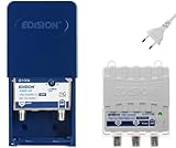 EDISION MAK-100 Kit: Amplificatore Antenna TV da palo 1UHF, 10-25db, 107dBmV, 24V, per Digitale Terrestre DVB-T/T2, con filtro 5G LTE + Alimentatore 24V 200mA F 2 uscite