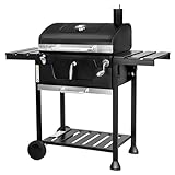 MasterCook - Barbecue A Carbonella Friend Con Doppia Griglia E Regolazione Cestello, BBQ Carbonella Con Coperchio, Termometro, Ripiani Pieghevoli, Barbecue A Carbone Professionale In Acciaio