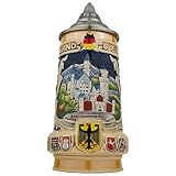 EVERSTYLE Boccale da birra con coperchio, 0,7 l, tradizionale brocca in pietra con motivo tedesco, Neuschwanstein sul davanti, boccale da birra per casa, collezione e feste, idea regalo per uomini