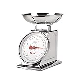 Girmi PS90 Bilancia Meccanica da Cucina, Ciotola 1 Lt, Corpo Inox, 20gr/5Kg, Funzione Tara