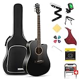 Donner Chitarra Acustica Kit 41 Pollice Chitarra Folk 4/4 Dreadnought Chitarra Set per Adulto Principiante Studente con Custodia Corde Plettri Capotasto Cinghia Nero