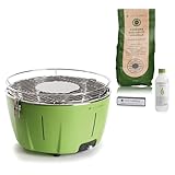Classe Italy | Barbecue a Carbonella senza fumo, da Tavolo, da Balcone, Portatile. Include Batteria Ricaricabile, Carbone e Gel per accensione, in soli 5 minuti. Grill da Campeggio. PAK Verde Avocado