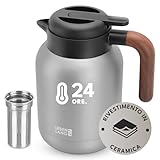 LEBENLANG Thermos caffe 1,5 litri Grigio - Rivestimento ceramico & senza BPA I 24 ore al caldo & Incl. filtro da tè I Termos caffè Caraffa termica Termus per te caldo grande Teiera
