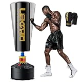 LEKÄRO Sacco Boxe da Terra, Sacco da Boxe Autoportante MMA con Base a 12 Potenti Ventose, kit per allenamento per MMA, muay thai, fitness, casa, palestra (nero)