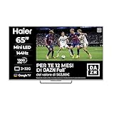 Haier Smart TV 65' Mini LED 4K Ultra HD, Google TV, Dolby Audio, Gaming 144Hz, HDMI 2.1, Chromecast Integrato, Bluetooth 5.1, Design Senza Bordi, Telecomando Vocale, 12 Mesi Abbonamento DAZN inclusi