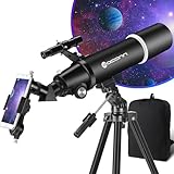 Telescopio Astronomia per Adulti e Principianti - Apertura 80 mm, 600 mm, Portatile da Viaggio per Bambini con Treppiede, Adattatore per Telefono e Zaino