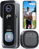 BOIFUN Videocitofono Wifi 2K UHD Campanello Senza Fili da Esterno con Suoneria e Allarme Immediato, 166°Angolo Visuale, Rilevamento Umano PIR, Audio Bidirezionale, Batteria ricaricabile, IP65, 2.4Ghz