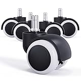 LIHAO 5 Pezzi Ruote Sedia Ufficio, 11X 50MM Ruote per Mobili Ultra Silenziose 360°per Piastrelle Pavimento Duro Moquette, Bianco + Nero