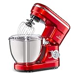 Klarstein Bella Mini - Robot da Cucina, Impastatrice Planetaria, 1200 W, 6 Livelli di Velocità, Mixer in Acciaio Inox, Funzione a Impulsi, Sistema di Miscelazione Planetario, 3 Attacchi, Rosso