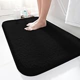 LUOJINYI Tappetino da Bagno 40x60 cm, Antiscivolo, Morbido Assorbente, Shaggy a Pelo Lungo in Microfibra, Lavabile in Lavatrice per Vasca, Doccia (Nero)