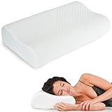 Flowen Cuscino Cervicale Memory Foam per Dormire Lavanda Guanciale a Doppia Onda Ideale per Supporto al Collo Ergonomico Traspirante Antirussamento Anallergico Federa Poliestere Lavabile
