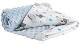 Medi Partners Coperta per Neonata Copertina Neonato per lettino - 100% Cotone 75x100cm naturale Blanket Neonati Invernale Estate Bifacciale Carrozzina Bambino (Teddy con azzurro Minky)