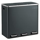 SONGMICS Cestino da Cucina, Pattumiera per Raccolta Differenziata 3 x 18L, 3 Scomparti per Riciclaggio, Coperchi a Chiusura Morbida, Pedali, Acciaio, Grigio Verdastro LTB54GS