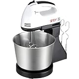 Retoo Frullatore manuale con ciotola, sbattitore manuale, frusta per uova, 100 W, 220 V, 7 velocità, leggero, silenzioso, sbattitore a mano, pulsante turbo, mixer, frusta, interruttore di velocità