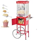 VEVOR Macchina per Popcorn con Carrello, Bollitore in Acciaio Inox da 0,2 kg, 800 W, 48 Tazze per Dose, Stile Cinema, con Controllo a 2 Pulsanti, con Parete in Vetro, 1 Misurino, 3 Cucchiai, Rosso