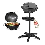 TZS First Austria - Barbecue elettrico 2 in 1 da tavolo & terra 2400W - BBQ con piedistallo per balcone e terrazza con coperchio e ripiano - Grill a sfera con termometro e vassoio raccogligrasso