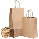 UNIDEAL 60 Sacchetti Carta con Manici Borse Carta Borsa Kraft Marrone Shopper Carta Sacchetti Regalo per Compleanni, Feste, Natale, Regali, Shopping, 21x16x8cm