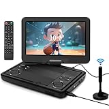 KCR Lettore DVD portatile da 10,1 pollici TV incorporata DVB-T2 con schermo LED girevole e/USB/HDMI/AV, batteria ricaricabile e doppio altoparlante stereo, piccola TV per bambini in auto da viaggio