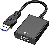 WONSUN, Adattatore da USB a HDMI, USB 3.0/2.0 a HDMI HD1080P Cavo Convertitore Audio Video per PC Laptop Proiettore HDTV Compatibile con Windows XP/10/8.1/8/7, black