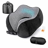 Generico Cuscino da Viaggio Ergonomico 360° in Memory Foam, Supporto Regolabile 3 Misure, Traspirante e Lavabile, Set Completo con Mascherina, Tappi Orecchie e Custodia