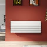 SONNI Radiatore Termoarredo Design 1200x465mm Bianco 734 Watt, Monostrato Radiatore Piatto Orizzontale Radiatore Piatto per Bagno Collegamento Laterale Radiatore per Bagno