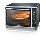 SEVERIN Forno Elettrico Ventilato, 42 Litri, 1800W, Temp. 0-230°C, Timer 120 min, con Pietra Refrattaria, Girarrosto, Luce Interna, Doppio Vetro, 51,5 x 42,0 x 36,5 cm, Nero/Argento - TO 2058