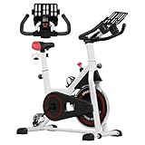 HOMCOM Bicicletta statica da fitness, schermo LCD, manubrio regolabile, volano di inerzia, 8 kg, resistenza regolabile, 103 x 53 x 110 – 114 cm, in acciaio bianco