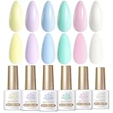 BORN PRETTY Smalto Semipermanente per Unghie Gel Pastello 6pzs Set in Gel UV LED 10 ml, Durevole, Primavera Estate Verde Giallo Blu Rosa Viola Regalo, 6pz Kit Smalti per Unghie Macaron