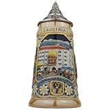 BierkrugWelt – Boccale di birra con coperchio Austria | Tradizionale brocca di pietra con motivi cittadini Vienna, Innsbruck & Salisburgo, dipinto a mano, souvenir, regalo e oggetti da collezione, 0,7
