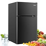 COSTWAY Frigorifero 90 L (27+63), Freezer Separato con 2 Ante e Luce LED, Refrigerazione Rapida, Silenzioso, Mini Frigo per Ufficio Casa Bar Hotel, 220-240 V/50 Hz (Nero)