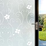 DIFIT Pellicola per Vetri Finestre Motivo Floreale 44.3x200cm, Pellicola Adesiva per Vetri Autoadesive Elettrostatica Anti-UV Satinata Decorative Pellicola Privacy Finestre per Casa, Fiore Bianco