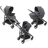 Chicco Passeggino Trio LOVE Up 3in1 con Sistema Modulare da 0 a 36 Mesi, Carrozzina, Navicella Neonato con Copertina e Seggiolino Auto, Passeggino Leggero Pieghevole con Chiusura Compatta - Grigio