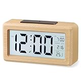 aboveClock Sveglia Digitale in Legno, Sveglia LCD Orologio Digitale Senza Ticchettio con Display Data, Temperatura, Funzione Snooze, Orologio Digitale Alimentato a Batteria【3 Batterie AAA Necessarie】