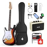 Donner Set di Chitarra elettrica per principianti mancini 39 pollici, pickup S-S-H con amplificatore, borsa, tracolla, corde, accordatore, cavo, plettri, DST100