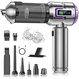 Aspirabriciole Senza Fili, 25000Pa 4-in-1 Aspirapolvere Auto Cordless con Schermo, One-Touch Dust Dump con 3 Velocità Motore Brushless, Mini Aspirapolvere per Casa, Ufficio, Auto, Capelli, Argento