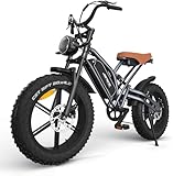 JANSNO Bicicletta Elettrica 20' x 4.0 Fat Tire, 7 Velocità Bici Elettrica, Freni a Disco Meccanici Anteriori e Posteriori, E-Bike per Adulti, Batteria Rimovibile 48V 14Ah