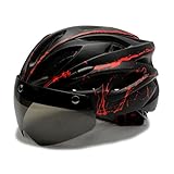 Casco da bicicletta con visiera, casco da bicicletta leggero con occhiali magnetici, unisex, taglia regolabile, casco da mountain bike per uomo e donna