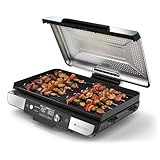 Ninja Sizzle Pro XL Griglia e piastra liscia da interni, rivestimento antiaderente in ceramica, coperchio rimovibile, vassoio raccogli-grasso, ricettario, argento/nero GX101EU