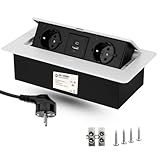 EVOTRADE Multipresa da Incasso a Scomparsa con 2 Prese SCHUKO + 2 Prese USB (A+C), Cavo da 1,5 Metri - Per Scrivania, Ufficio, Sala Riunioni, Piano di Lavoro - Colore Bianco