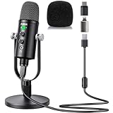 Aveek USB Microphone, Microfono a Condensatore per Telefono, PC, Mac, PS4 e PS5, con Funzione Mute, Plug & Play, Pickup Cardioide e Controllo del Volume, per Podcast, Registrazioni, Canto e ASMR