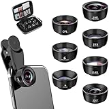 Textiluxe 7 in 1 Lenti Cellulare Fotocamera, macro lens, Fisheye 210°+Grandangolo 120°+obiettivo Macro (25x)+telephoto, Filtro ND32/Star per iPhone e la maggior parte degli smartphone (black)