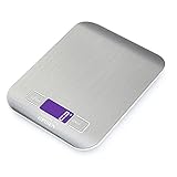 Gpisen Smart Digital Bilancia da cucina, per alimenti, con schermo LCD, in acciaio inox, per pesate fino a 5 kg, multifunzione, colore: argento, con 2 batterie incluse