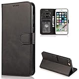 CTIUYA Custodia per iPhone 7 Plus/iPhone 8 Plus, Cover Flip Case in Pelle Custodia Portafoglio con Porta Carte Protettiva Completa a Libro Cuoio Custodia per iPhone 7 Plus/iPhone 8 Plus,Nero