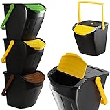 KADAX Secchio per il riciclaggio, 25 l, con coperchio, set di pattumiere per raccolta differenziata dei rifiuti, per rifiuti organici, carta, vetro (3 pezzi da 25 l)