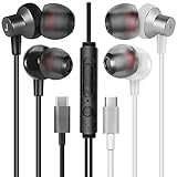 MAS CARNEY [Pacco da 2] TI3 Cuffiette USB Tipo C Filo, Auricolare in Ear USB C con Microfono per Samsung, Huawei, OPPO, Honor, Google Pixel e Altri Smartphone con Interfaccia di Tipo C- Nero/Bianco